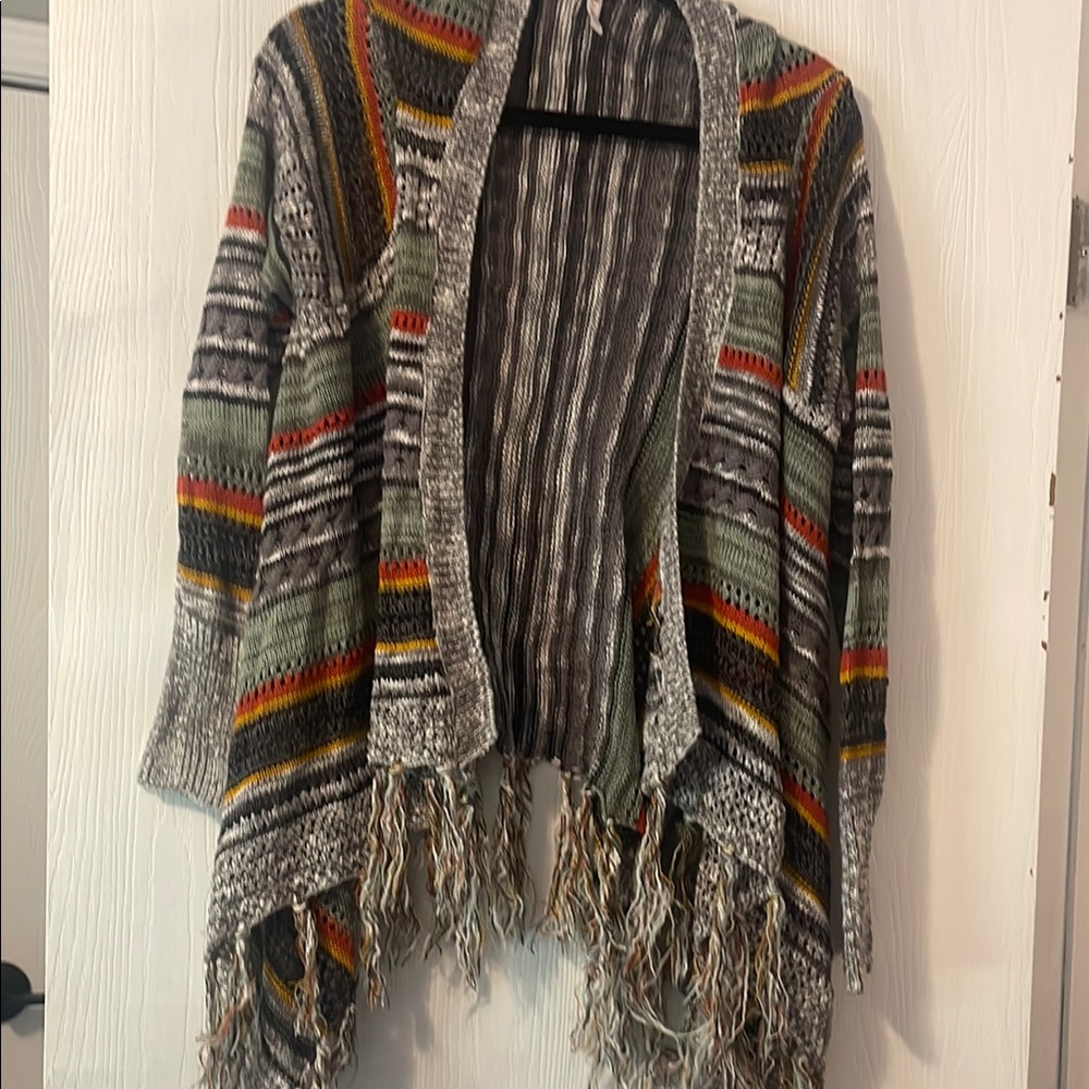 Poof! Colorful‎ Striped Fringe Cardigan